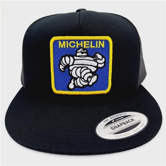 70s Retro Michelin Man Flat Bill Snapback Mesh Trucker Embroidered Patch Hat Cap main image 4